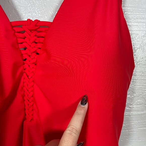 Catalina Women Plus Size 3X Red Lace Up One Piece Swimsuit Padded Swim Beach - Picture 4 of 9